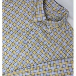 Peter Millar Button Up Down Long Sleeve Checkered Plaid Yellow Blue Mens XL NWOT